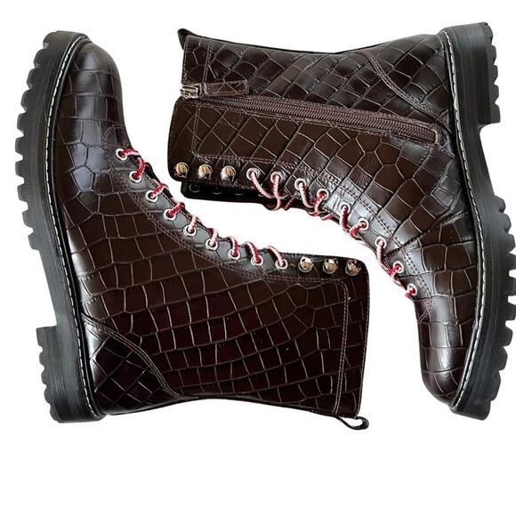 NEW J. Crew Lace-Up Boots in Croc-embossed Leather Sz 6 - Picture 4 of 8